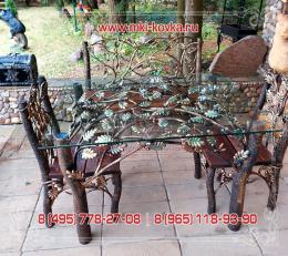 Комплект мебели для сада. Кованый стол, лавочка и 2 стула выполненны в стиле дуба №70, 98 000 руб. Фото 2