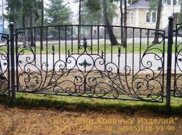 Кованый забор с растительным орнаментом и прямыми коваными элементами №202